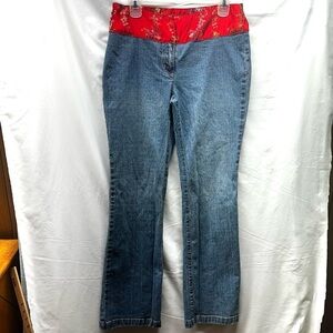 I.N.C Y2K Bootcut Jeans Red Satin Embroidered Oriental Waistband 8 No Stretch